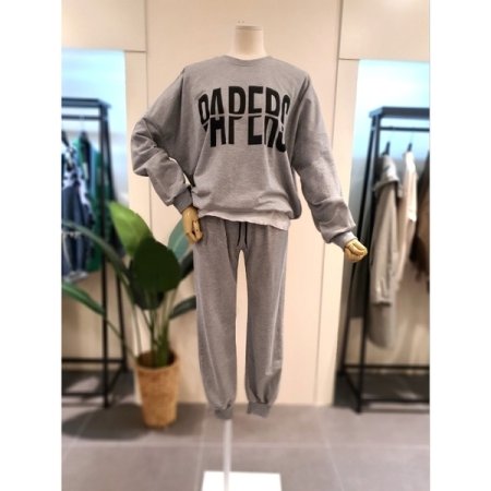 페이퍼 맨투맨 팬츠 세트 그레이
