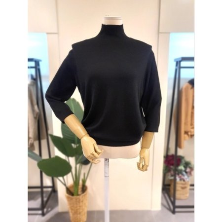 반목 7부소매 버튼 니트 블랙