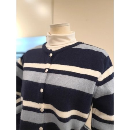 배색 스트라이프 니트 가디건 블루