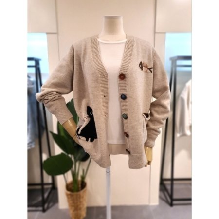 오색 캣피쉬 버튼 가디건 다크그레이