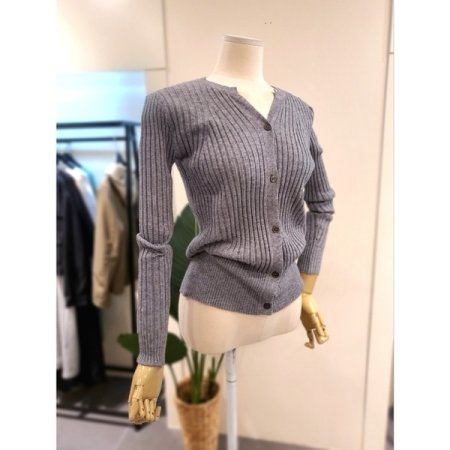 레인 슬림 골지 가디건 그레이