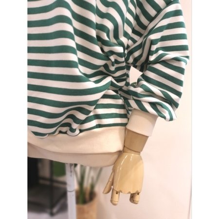 스트라이프 기모 맨투맨 그린