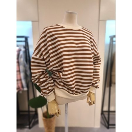 기모 스트라이프 맨투맨 브라운