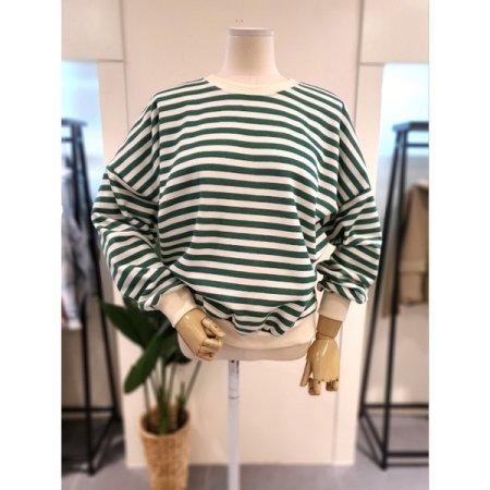 기모 스트라이프 맨투맨 브라운