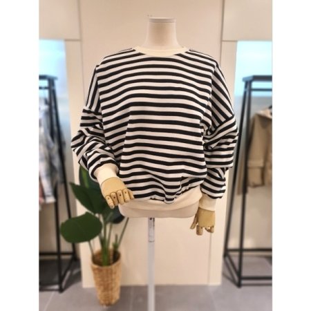 스트라이프 기모 맨투맨 그레이