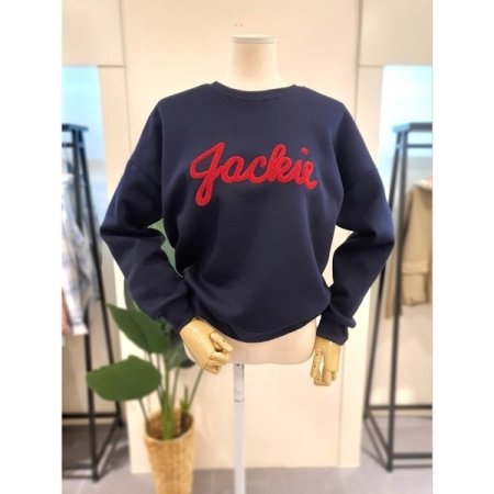 뽀글 자수 맨투맨 네이비