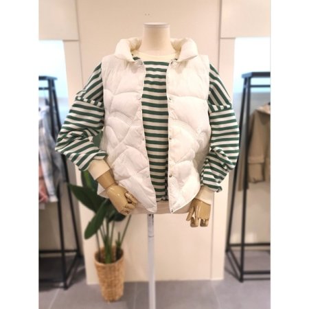 스티치 버튼 덕다운 패딩 조끼 BR