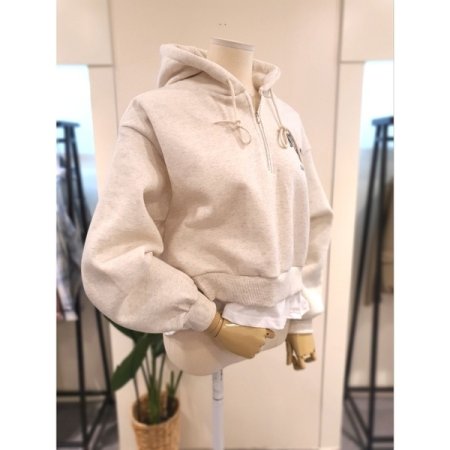 레이어드 집업 후드 티셔츠 오트밀