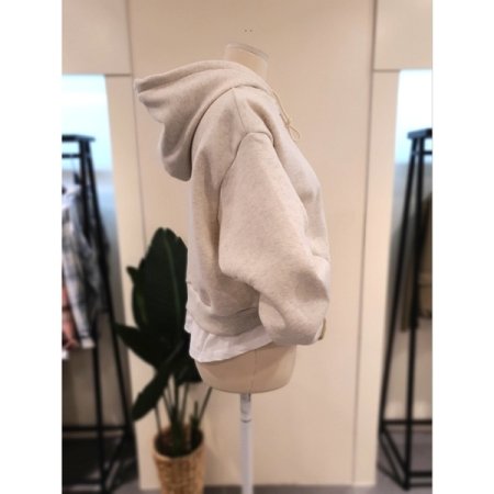 레이어드 집업 후드 티셔츠 오트밀