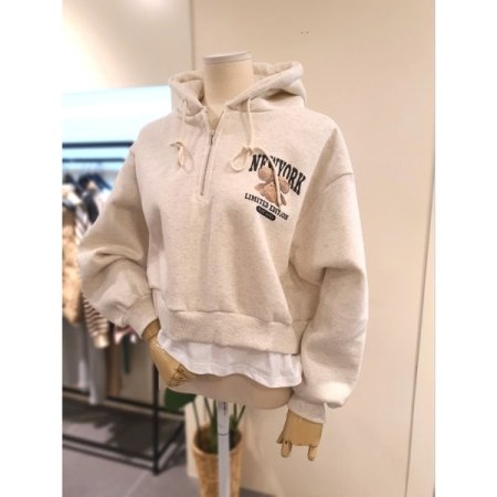 레이어드 집업 후드 티셔츠 오트밀