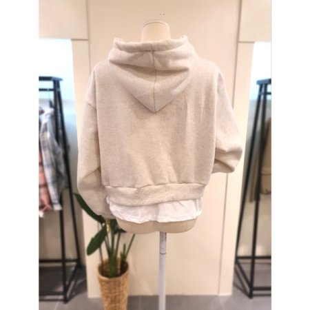 레이어드 집업 후드 티셔츠 오트밀