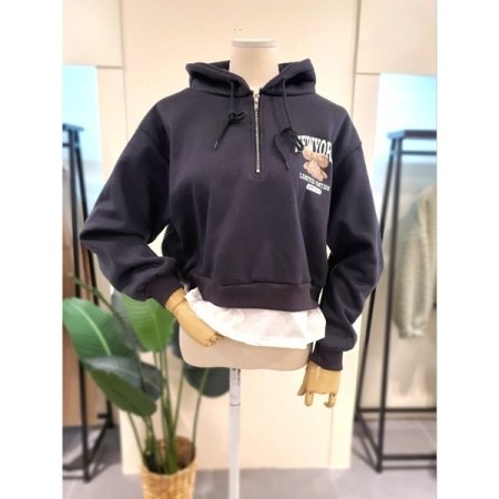 레이어드 집업 후드 티셔츠 오트밀