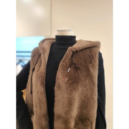 에코 스트링 후드 퍼 베스트 브라운