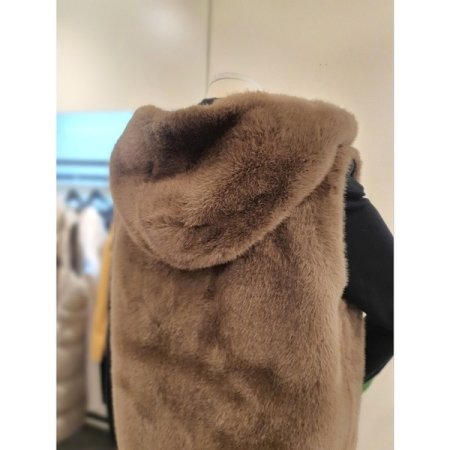 에코 스트링 후드 퍼 베스트 브라운