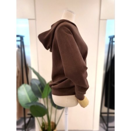 홀가먼트 V넥 후드 니트 브라운