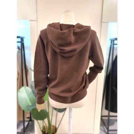 홀가먼트 V넥 후드 니트 브라운