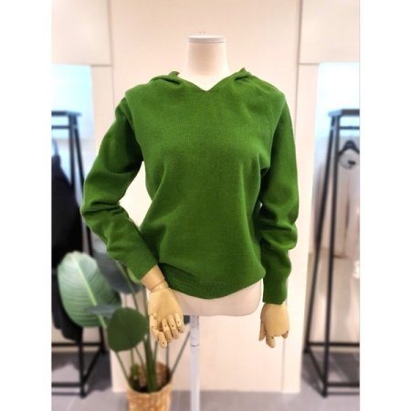 홀가먼트 V넥 후드 니트 브라운