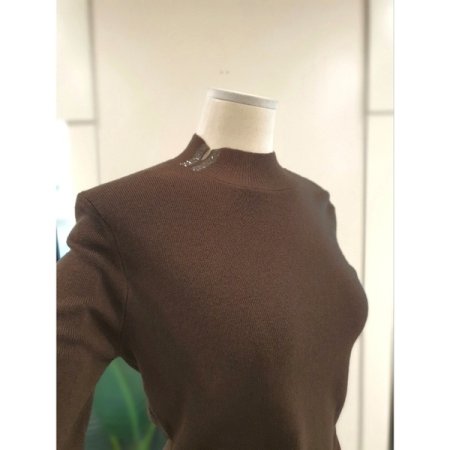 트임 소매 블링 반목 니트 브라운