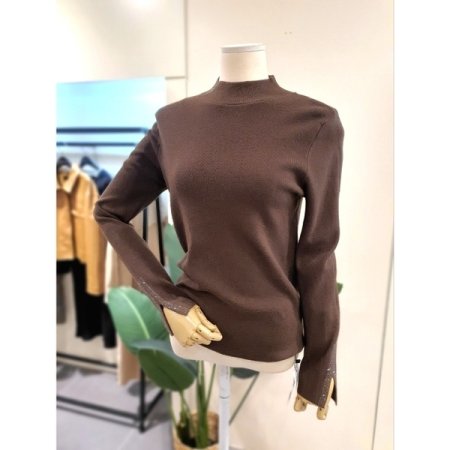 트임 소매 블링 반목 니트 브라운