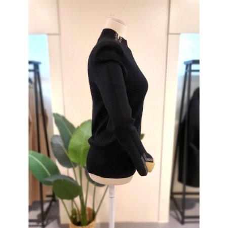 트임 소매 블링 반목 니트 블랙