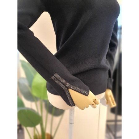 트임 소매 블링 반목 니트 블랙