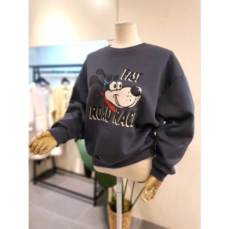 기모 도기 프린팅 맨투맨 다크그레이