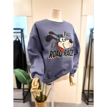 기모 도기 프린팅 맨투맨 스카이블루