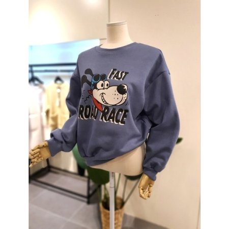 기모 도기 프린팅 맨투맨 스카이블루