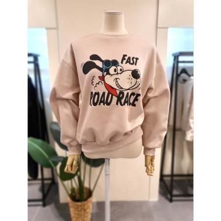 기모 도기 프린팅 맨투맨 베이지