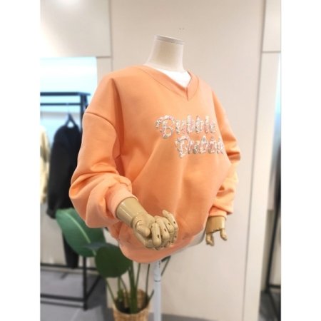 기모 V넥 발포 프린팅 맨투맨 오렌지