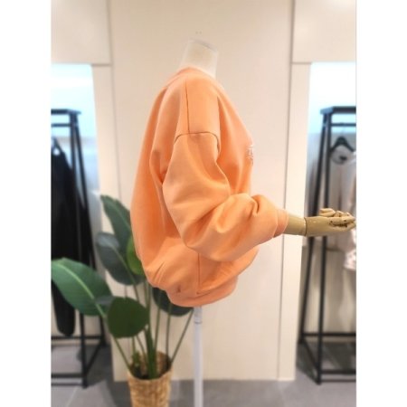 기모 V넥 발포 프린팅 맨투맨 오렌지