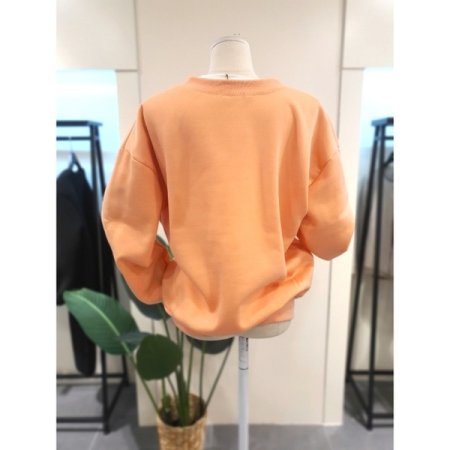 기모 V넥 발포 프린팅 맨투맨 오렌지