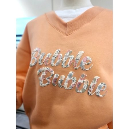 기모 V넥 발포 프린팅 맨투맨 오렌지