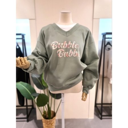 기모 V넥 발포 프린팅 맨투맨 오렌지