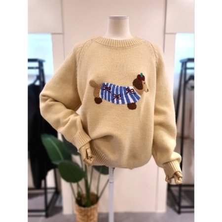 퍼피 라운드넥 루즈핏 니트 엘로우