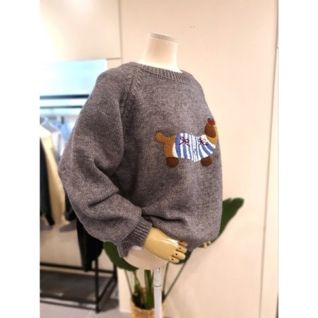 퍼피 라운드넥 루즈핏 니트 그레이