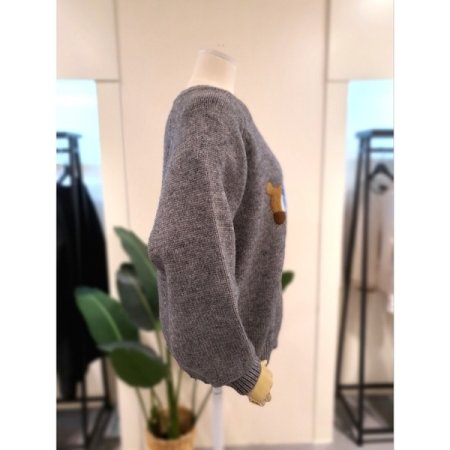 퍼피 라운드넥 루즈핏 니트 그레이