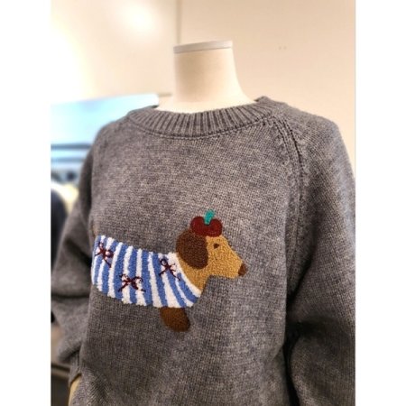 퍼피 라운드넥 루즈핏 니트 그레이