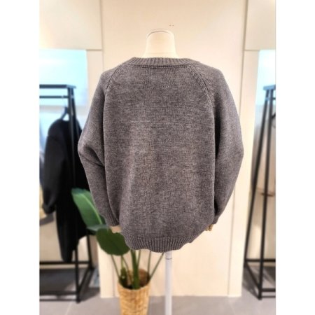 퍼피 라운드넥 루즈핏 니트 그레이