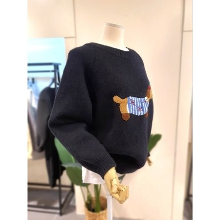 퍼피 라운드넥 루즈핏 니트 블랙