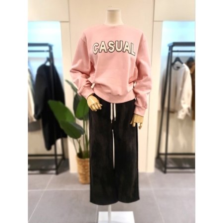 폼폼 패치 기모 맨투맨 핑크