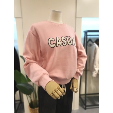 폼폼 패치 기모 맨투맨 핑크