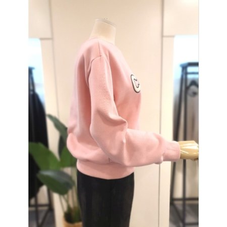 폼폼 패치 기모 맨투맨 핑크