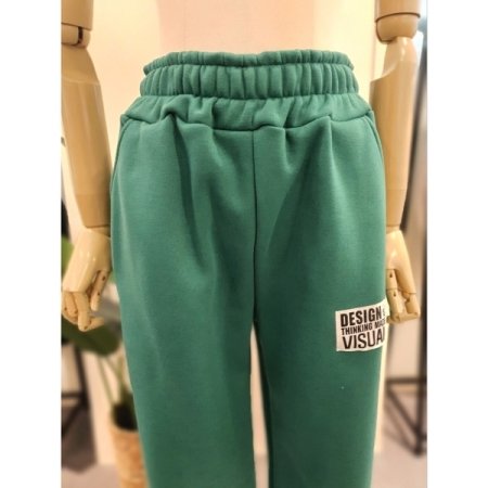 라벨 기모 조거 팬츠 그린