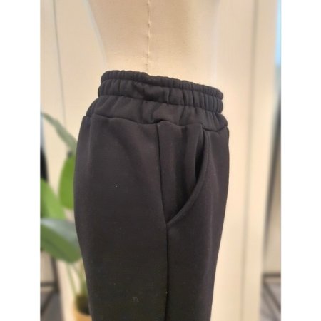 라벨 기모 조거 팬츠 블랙