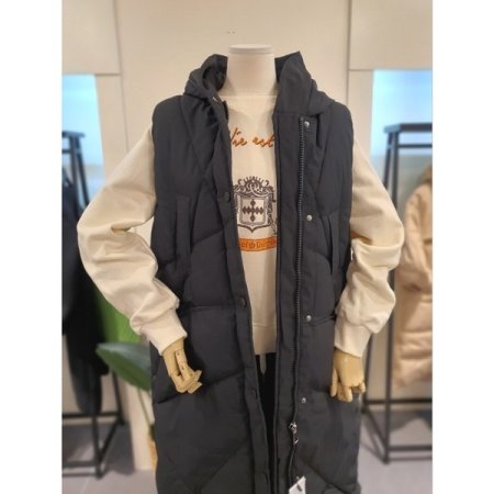 후디 롱 패딩 베스트 블랙