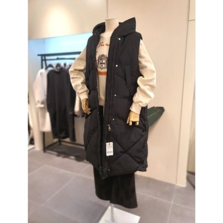 후디 롱 패딩 베스트 블랙