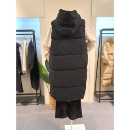 후디 롱 패딩 베스트 블랙