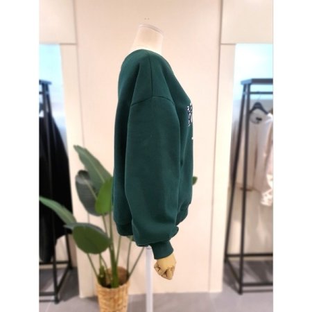 뉴욕 자수 기모 맨투맨 그린