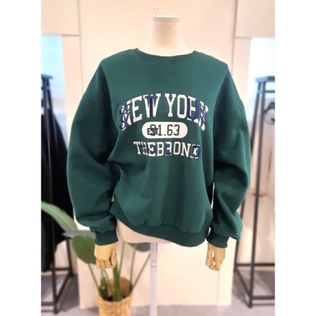 뉴욕 자수 기모 맨투맨 그레이